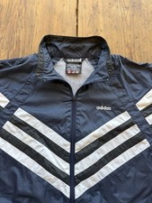 Vintage 1990s Adidas Windbreaker Jacket Sz L Full Zip Up Blue White Black Tag