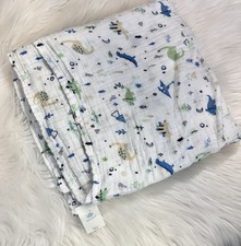 Cloud Island Muslin Swaddle Blanket White Dinosaur Blue Trees Cloth 47X47 Green
