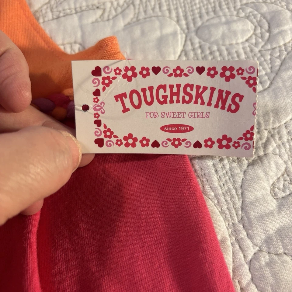 Vestido Tough Skins Niñas 2T Rosa Naranja Púrpura Bordado Flores en el Pecho Foto 3 de 4