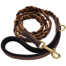 Braided Leather Dog Leash 6 Ft Brown Heavy Duty by Blazing Paws 021