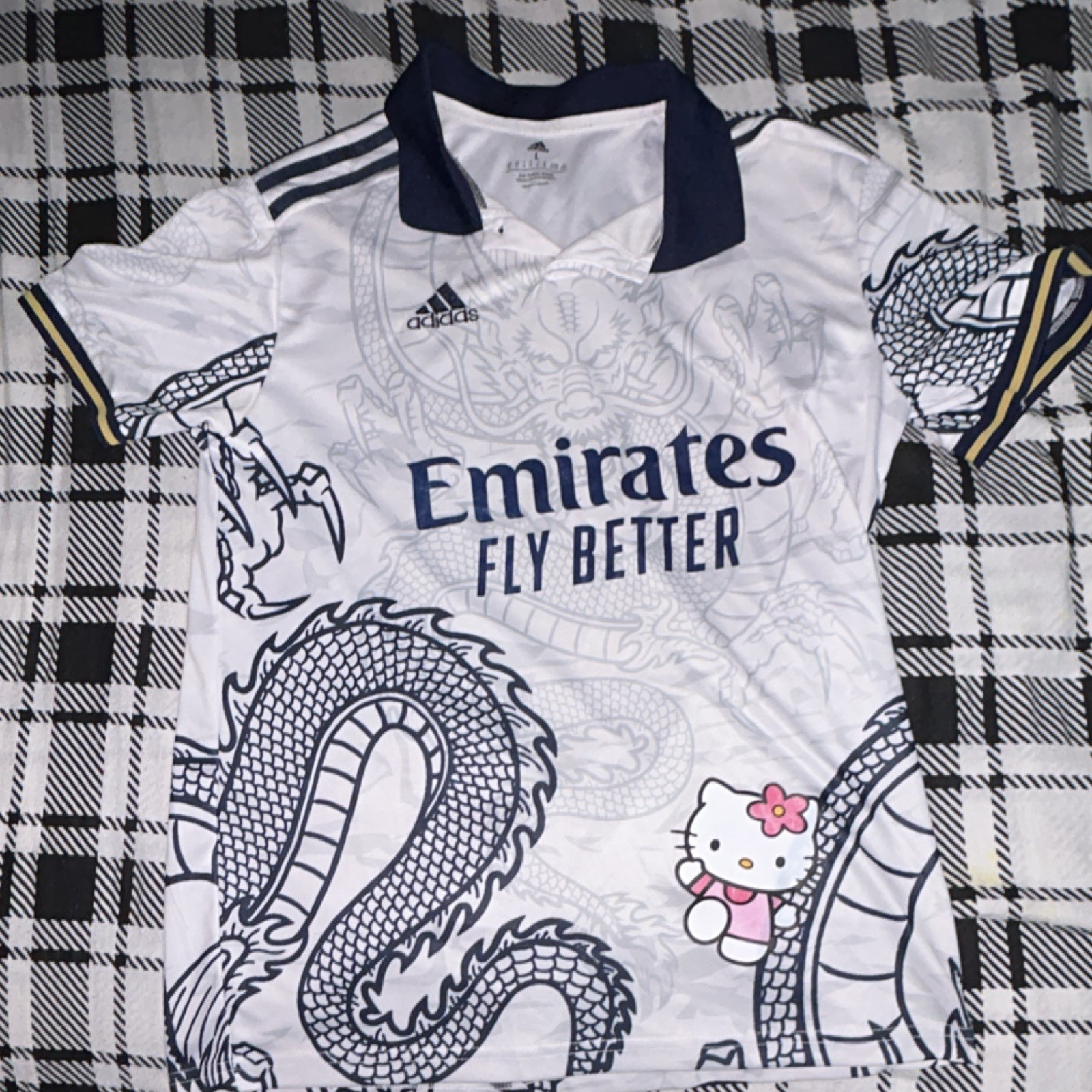 adidas Real Madrid Soccer Jersey L Dragon Hello Kitty White Navy 