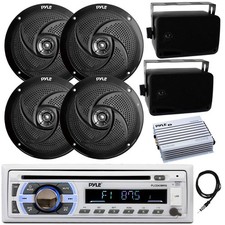 Pyle Marine Bluetooth CD Radio, Amp, 4x 6.5" 2x 3.5" Black Speaker, Antenna