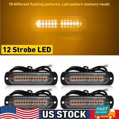 4X Amber 12LED Car Truck Emergency Beacon Warning Hazard Strobe Flash Light Bar