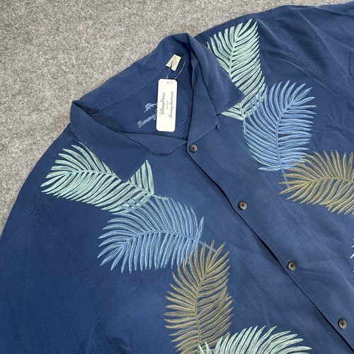 Tommy Bahama Shirt Mens 3XL Silk Palm Leaf Embroidered Camp Button Up Casual