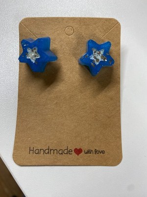 Handcrafted Star Stud Earrings - Blue Sparkled Resin Jewelry Gift
