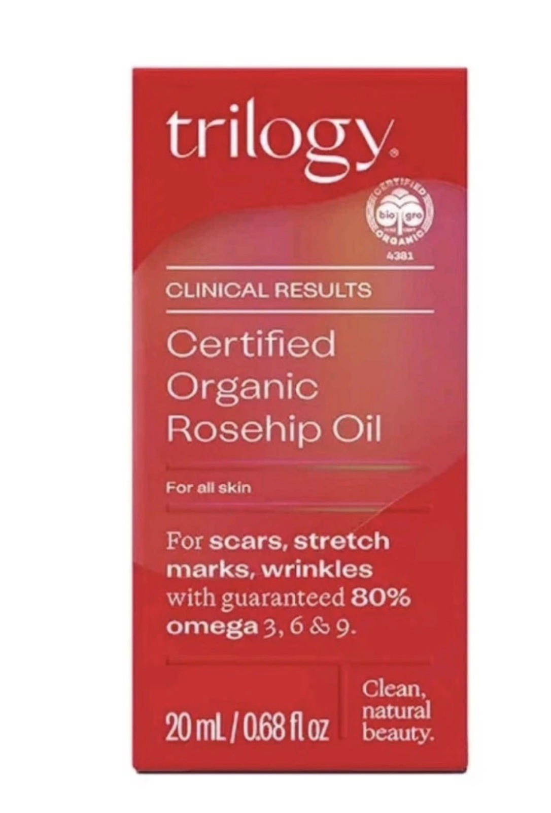 Trilogy Certified Organic Rosehip Oil 20ml  Omega 3,6 &9 for scars stretch marks