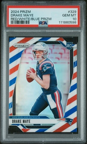 2024 PANINI PRIZM #329 DRAKE MAYE RED WHITE BLUE SSP - PSA 10 RC ROOKIE PATRIOTS