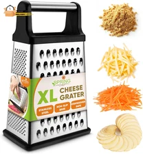 Professional Box Grater, Stainless Steel with 4 Sides, Best for Parmesan Cheese