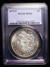 STUNNING UNC 1879 Morgan Silver Dollar MS61 San Francisco Mint PCGS Slabbed