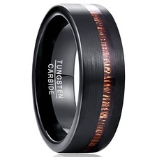 8mm Wood Inlay Mens Band Wedding Ring Tungsten Engagement Promise Ring for Him