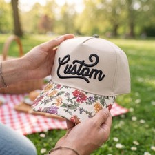Custom Embroidered Hat Floral Brim Baseball Cap Personalized Script Womens Hat