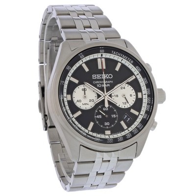 DEFECTIVE Seiko Essentials Black Dial Mens Stainless Chronograph Quartz  G3D