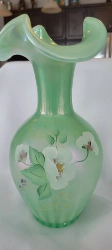 Fenton Green Ruffled Edge Vase
