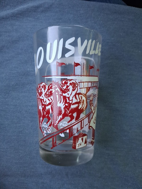 VTG Louisville Kentucky - Derby,Fort Knox,PaddleWheeler - Souvenir Glass 6"