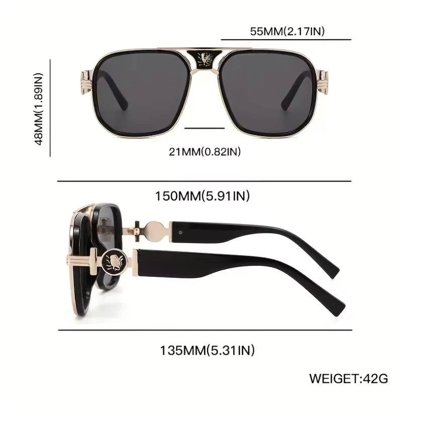 Gafas de sol retro de lujo para hombre con marco dorado UV400 cuadradas de moda de diseñador Foto 2 de 3