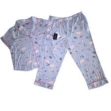 KATE SPADE New York Blue Print Pajama Set Size XL NEW Short Sleeve Top Crop Pant