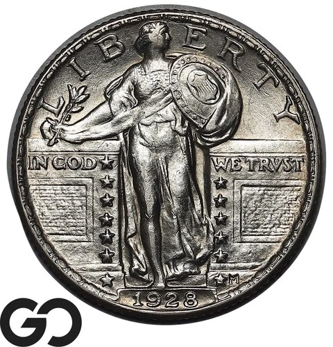 1928 Standing Liberty Quarter Full Head, Choice AU++ FH