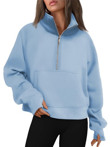 Womens Sweatshirts Half Zip Cropped Pullover Fleece Quarter Zipper Hoodies 20...