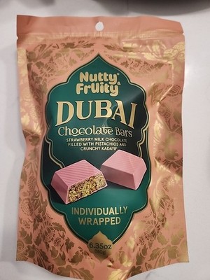 Nutty Fruity DUBAI Strawberry Milk Chocolate Bars Pistachio Kadayif LTD BB 1/27