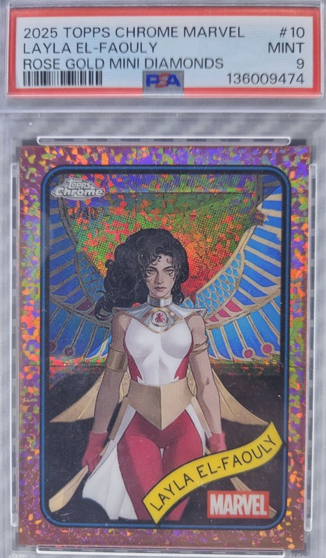 2025 Topps Chrome Marvel Layla El Faouly /40 Mini Diamonds Rose Gold PSA 9