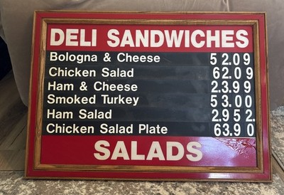 Vintage 1970 s Local General Store Deli Menu Board-Wood Frame Magnetic 27x19