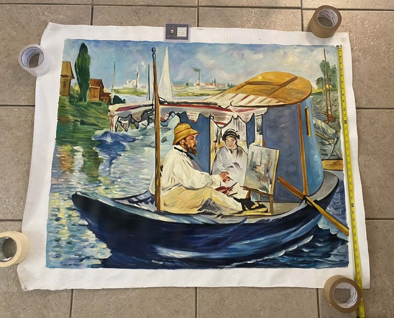 Hand Painted Replica Of”Monet In His Studio”By Eduard Manet 32x40  + Relic Card 