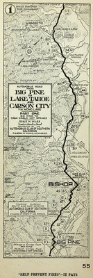 Bishop Mammoth Lakes Strip Map Big Pine AAA Automobile Club of Southern CA 1920s