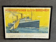 Seltenes Reklame Plakat um 1930 Norddeutscher Lloyd Bremen mit Rahmen #926