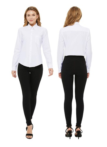 Button Down Shirt Women Long Sleeve Blouse Oxford Shirt Classic-Fit Cotton To... - Picture 4 of 9