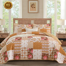 Quilt Set Queen Size, Brown Orange Patchwork Fall Bedding Set