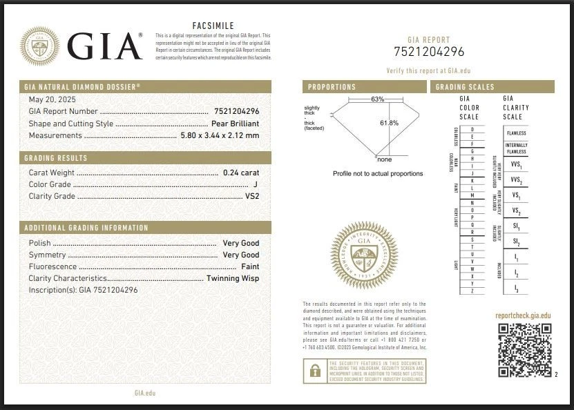 0.24 Ct GIA Certified Natural J/VS Clarity Diamond 4x3 mm Loose Brilliant Pear - Image 4 of 4
