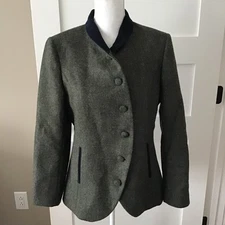 Jack Murphy Nicole Jacket Green Tweed Field Coat Wool Country Blue Trim SZ US 12