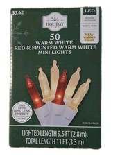 NIB HOLIDAY TIME 50 LED WARM WHITE, RED  FROSTED WARM WHITE MINI LIGHTS WEDDING