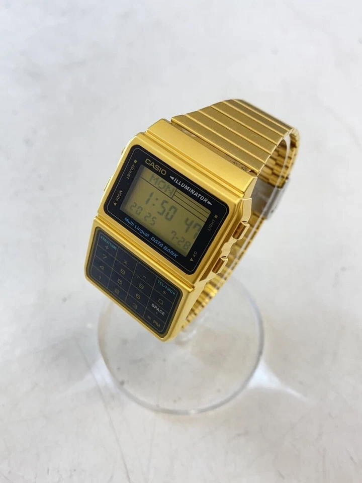 CASIO DBC 611G databank quartz wristwatch digital stainless BLK GLD - Image 2 of 4