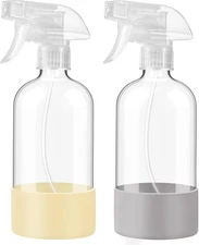 JohnBee Glass Spray Bottles with Silicone Sleeve, 2 Pack16 oz Empty Refillable C