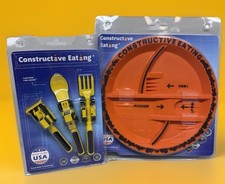 Constructive Eating Utensil Divided Plate Set Kids  Toddlers Construction Truck