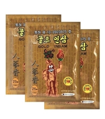 Korean Gold Insam Ginseng Pain Fatigue Relief Hot Pack Patch 3 PACKS(75 sheets)