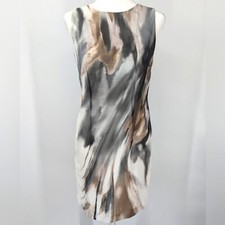 Saks Fifth Avenue Black Label White Gray Marble Abstract Sleeveless Dress 2