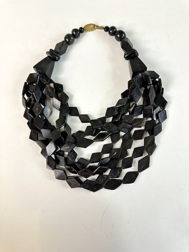 Vintage Monies Black Fallen Horn Multi Strand Necklace by Gera Lynggaard - Picture 7 of 11