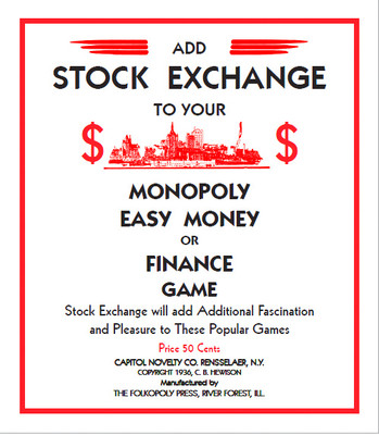 NEW Reproduction 1936 Capitol Novelty STOCK EXCHANGE Set, Add-On for Monopoly
