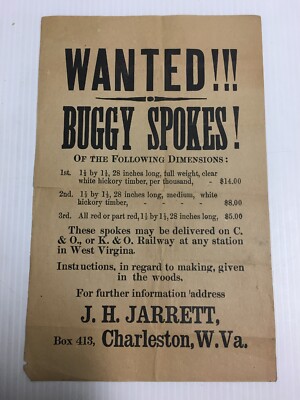 Werbepapier Flyer gesucht Buggy Speichen JH Jarrett Charleston WV C&O K&O RR