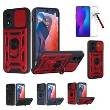 For Motorola Moto G Play 2024, Slide Camera Cover Ring Case Tempered Glass