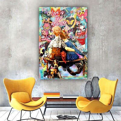 Banksy Street Art Graffiti Brainwash Modern Living Room Decor, Romantic Art