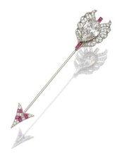 Lab Ruby Jabot Pin 925 Sterling Silver Arrow Design Luxury Men's Auction Jewelry