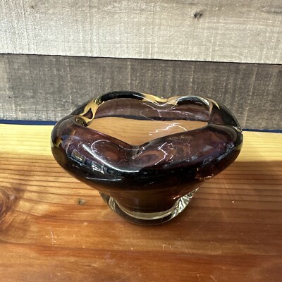 Vintage MCM Plum Purple Thick Glass Cigarette Ashtray Trinket  Murano