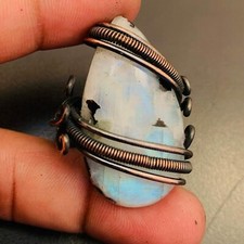 Rainbow Moonstone Gemstone Ring Copper Wire Wrapped Handmade Ring Jewelry