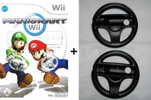 Für Nintendo Wii und Wii U MARIO KART + 2 LENKRÄDER in Schwarz