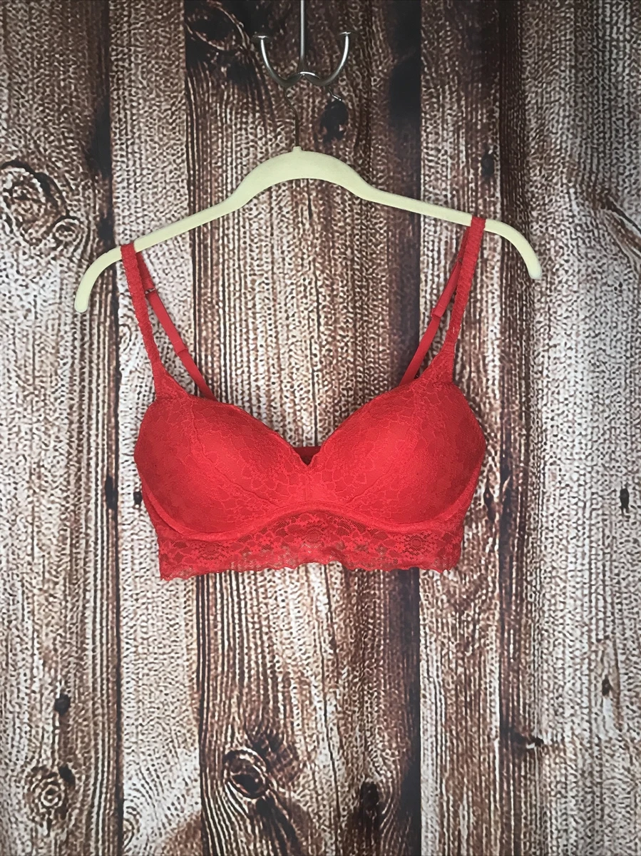 Victoria's Secret PINK Bra Lace Bralette Brassiere En Dentelle Red Medium  Padded