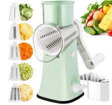 Rallador de Queso Rotatorio 5 en 1: Rallador con manija, cuchillas de acero inox