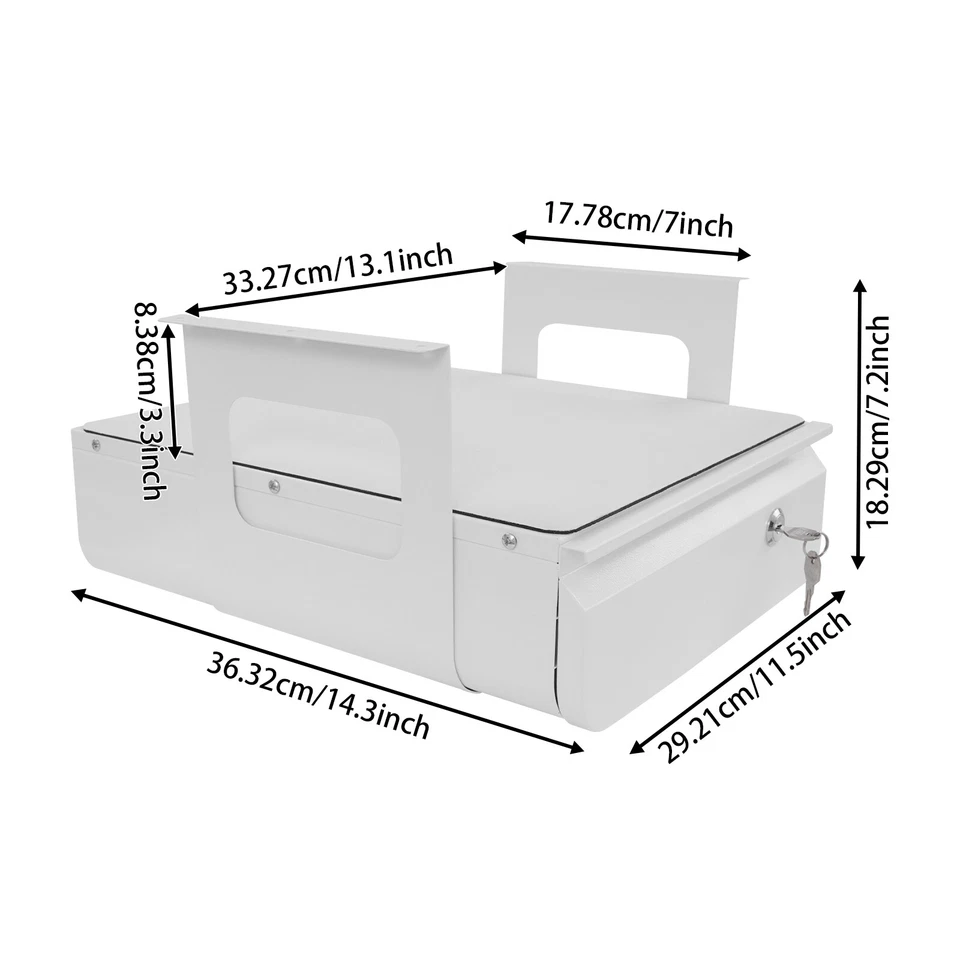 Выдвижной выдвижной ящик под стол запираемый выдвижной ящик для хранения белый с замком 13 дюймов - Изображение 4 из 4